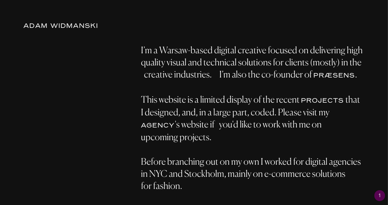 screenshot of widman website